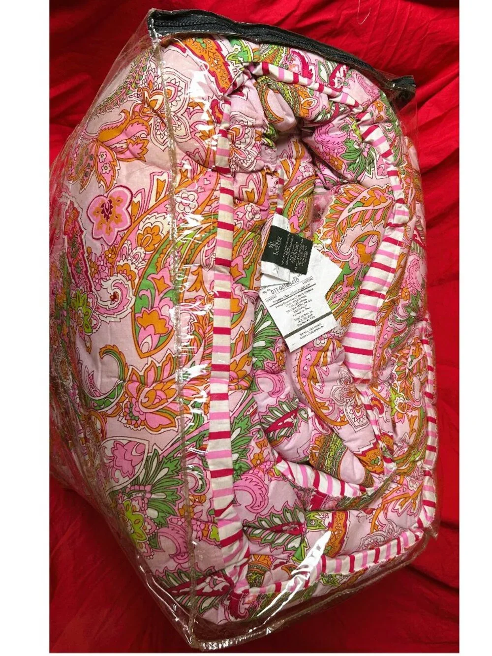 4pc~KING sz Comforter Set~vintage Ralph Lauren pink orange green paisley COTTON
